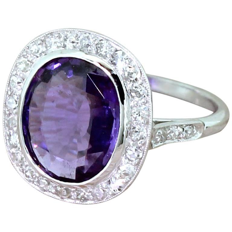 Retro 3.50 Carat Natural Purple Sapphire and Diamond Ring For Sale