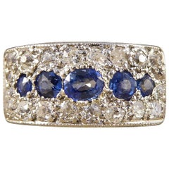 1930s Diamond and Sapphire Horizontal Panel Ring in 18 Carat Gold and Platinum 1