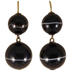 Antique Late Victorian Banded Agate Drop Earrings