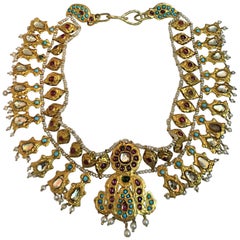 22 Karat Gold Rajasthan Mughal Necklace with Ruby, Turquoise and Pearl