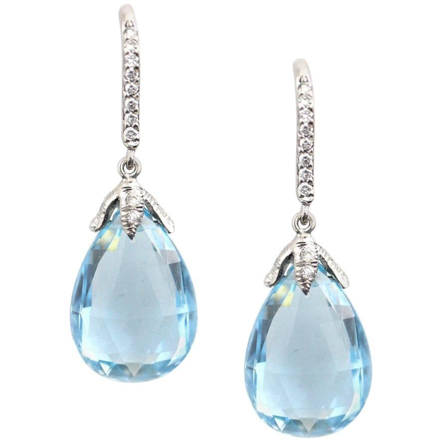 Julius Cohen Aquamarine Diamond Drop Earrings