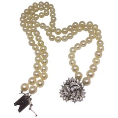 1950s Double Strand Cultured Pearl Diamond Clasp Necklace 4