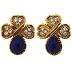 Christian Dior Diamond Lapis Gold Earrings