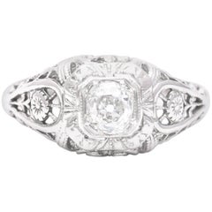 Floral Art Deco Diamond Solitaire Engagement Ring