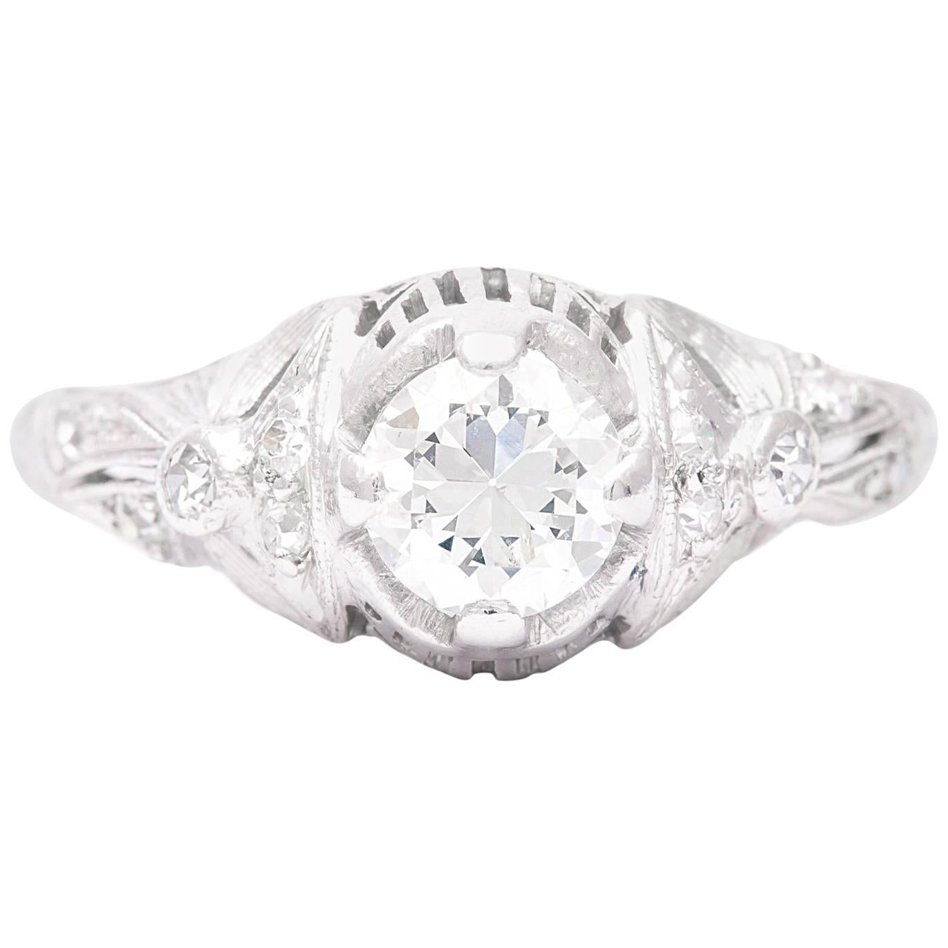 Fantastic Platinum Art Deco Filigree Engagement Ring For Sale