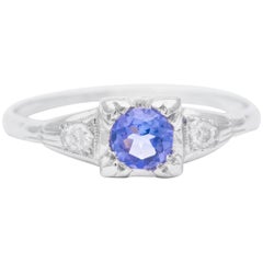 Art Deco Sapphire and Diamond Three-Stone Ring in Platinum