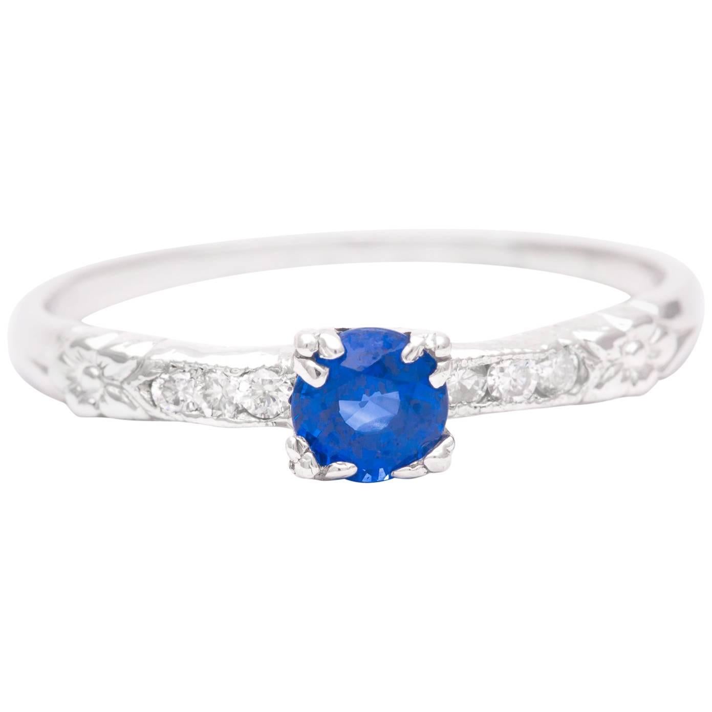 Art Deco Orange Blossom Sapphire and Diamond Ring in Platinum For Sale