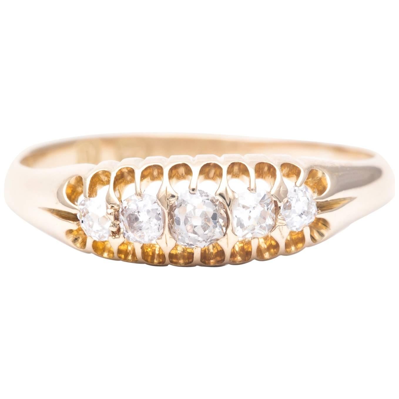 Edwardian Five-Stone Diamond Wedding Band in 18 Karat Yellow Gold For Sale