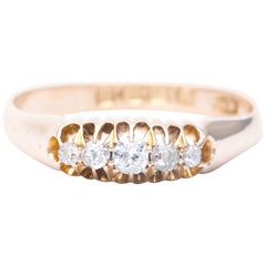 Antique English Five-Stone Diamond Wedding Band in 18 Karat Gold