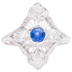 Sapphire and Diamond Filigree Ring in 18 Karat White Gold