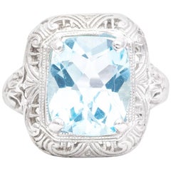 Blue Topaz Filigree Ring in White Gold
