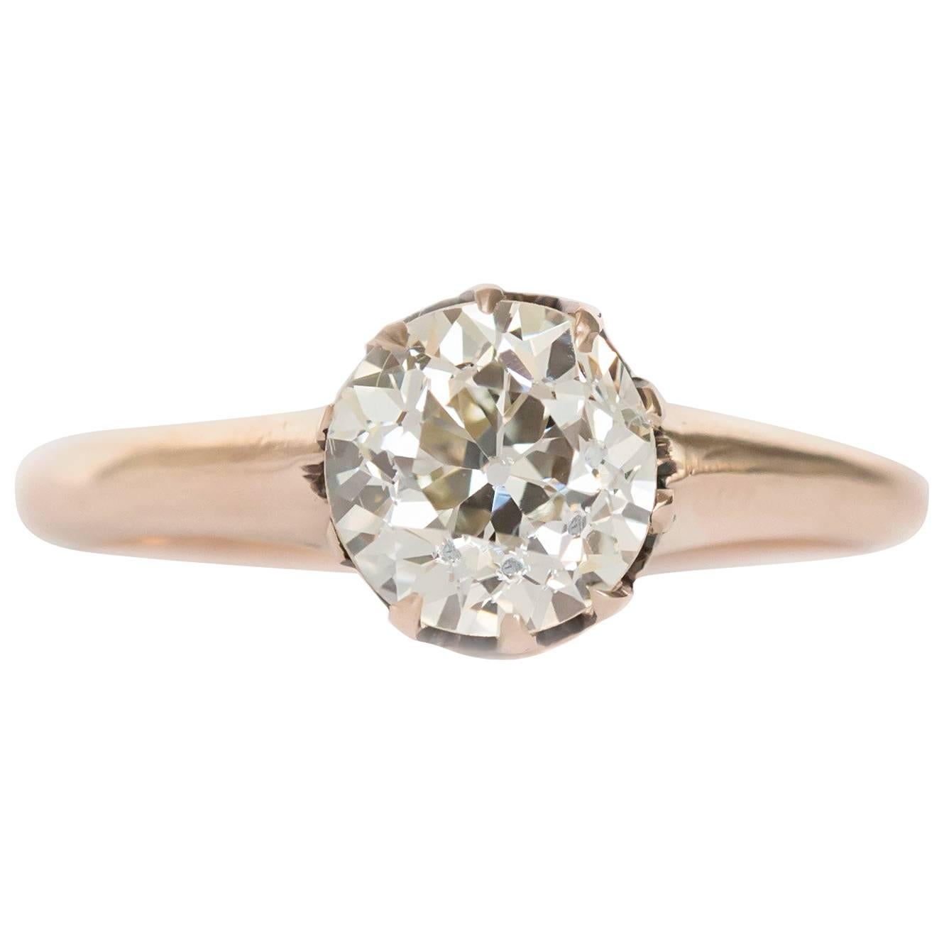 1.12 Carat Diamond Yellow Gold Engagement Ring For Sale