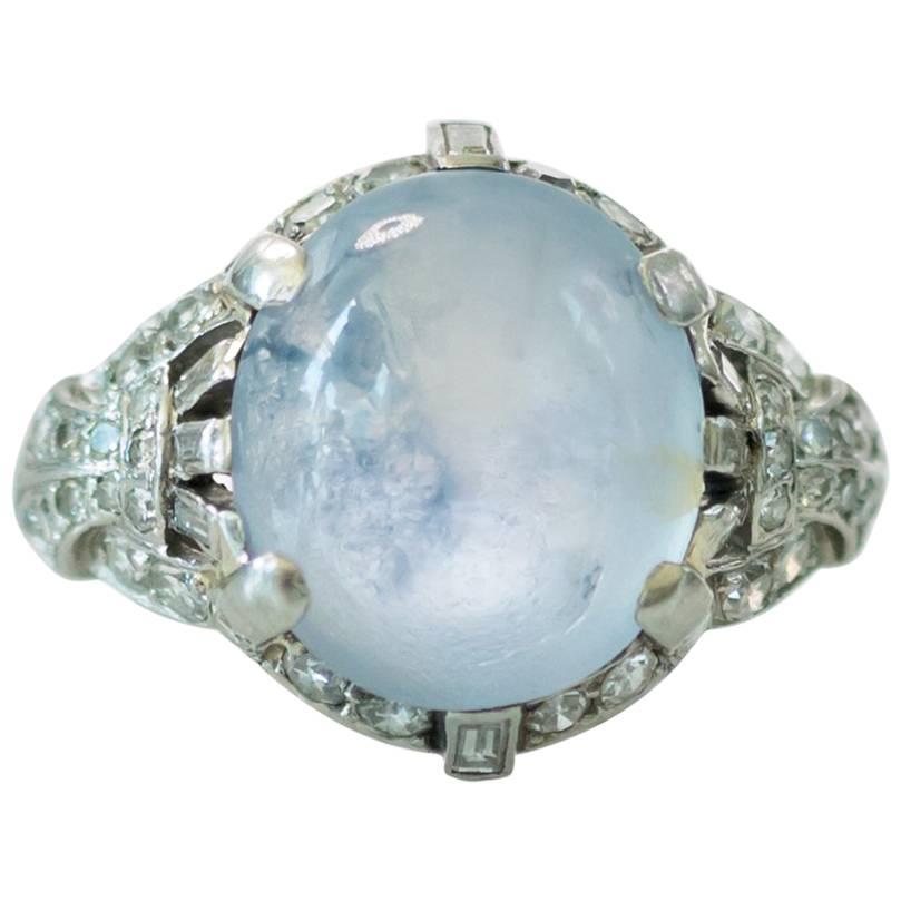 1930s Art Deco J.E.Caldwell 5 Carat Star Sapphire Diamond and Platinum Ring
