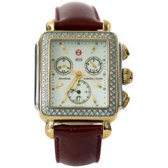 Michele Stainless Steel Gold Tone Diamond Signature Art Deco Wristwatch