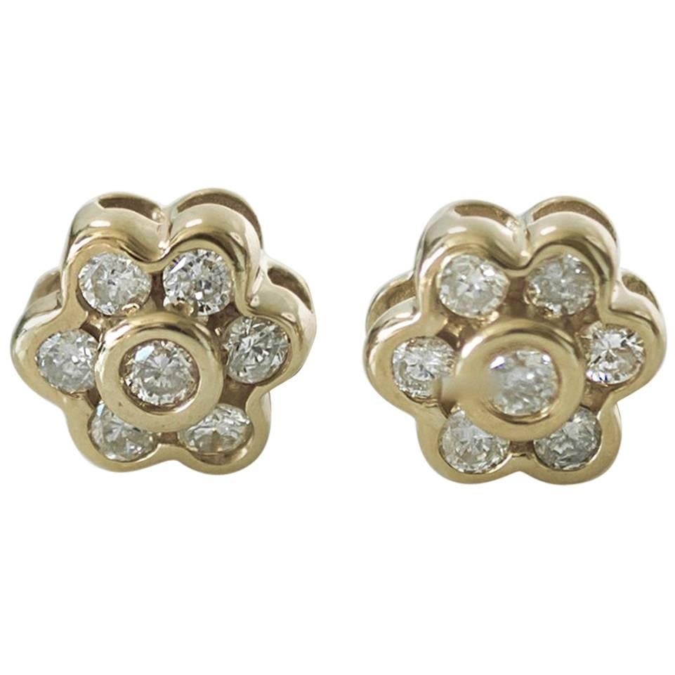 Diamond and 14K Gold Floral Stud Earrings