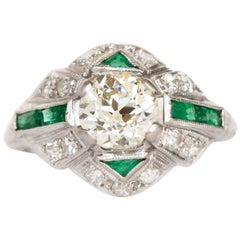 1.01 Carat Diamond and Emerald Platinum Engagement Ring