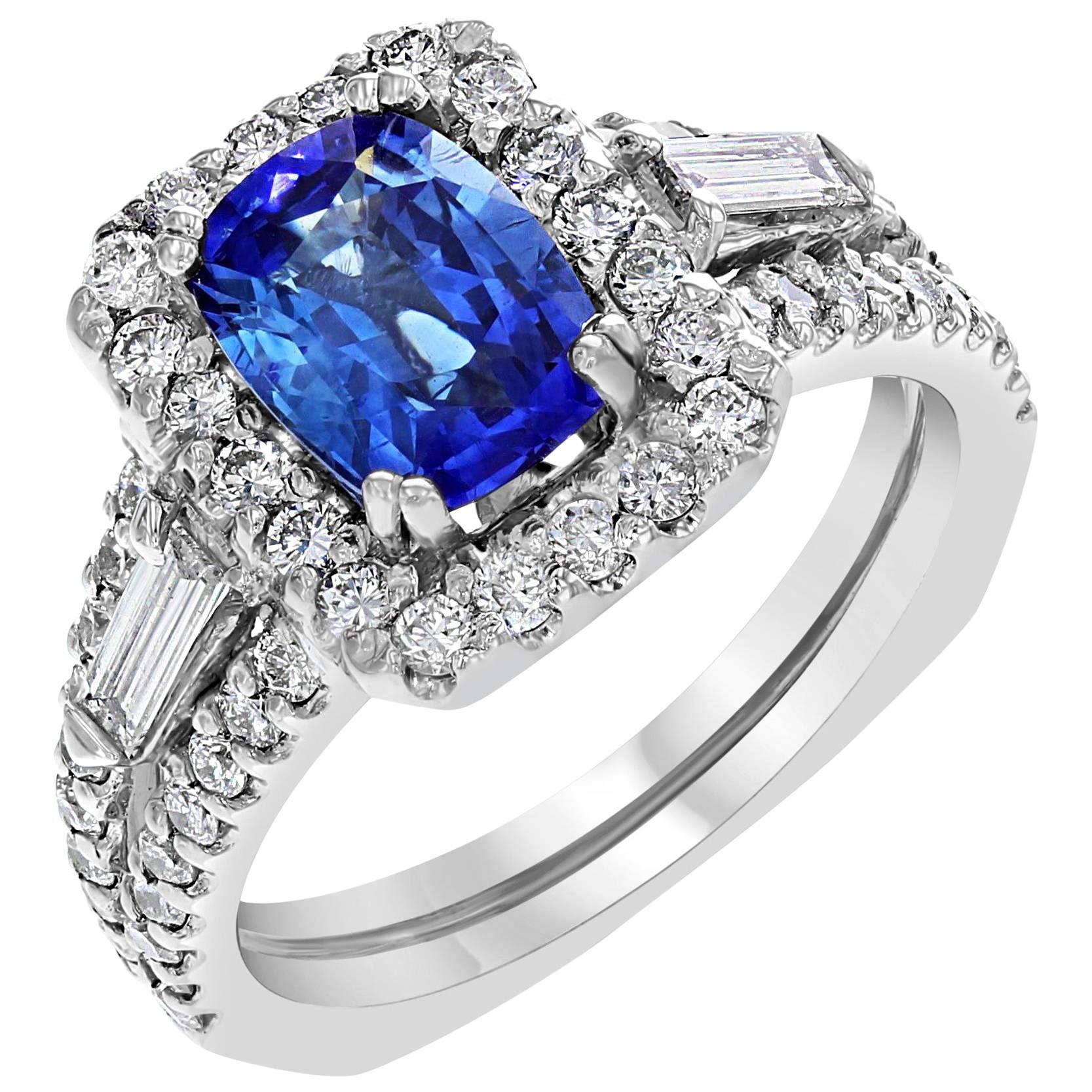 GIA Certified 2.59 Carat Blue Sapphire Diamond Cocktail Ring