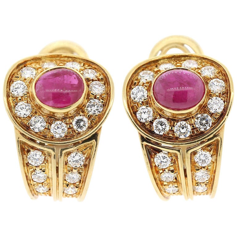 Ruby Diamond Gold Earrings For Sale at 1stdibs