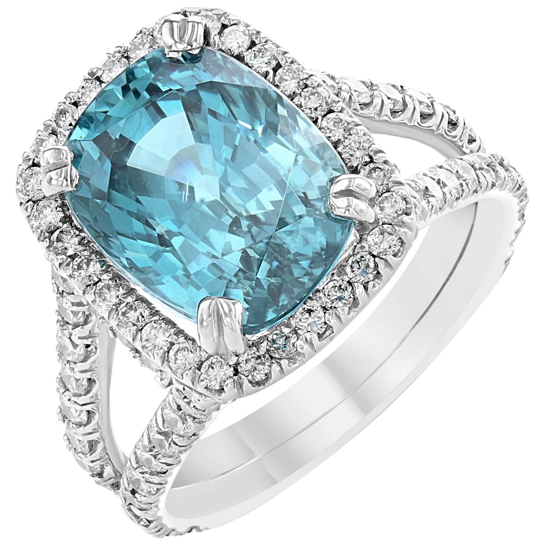 11.92 Carat Blue Zircon Diamond White Gold Ring