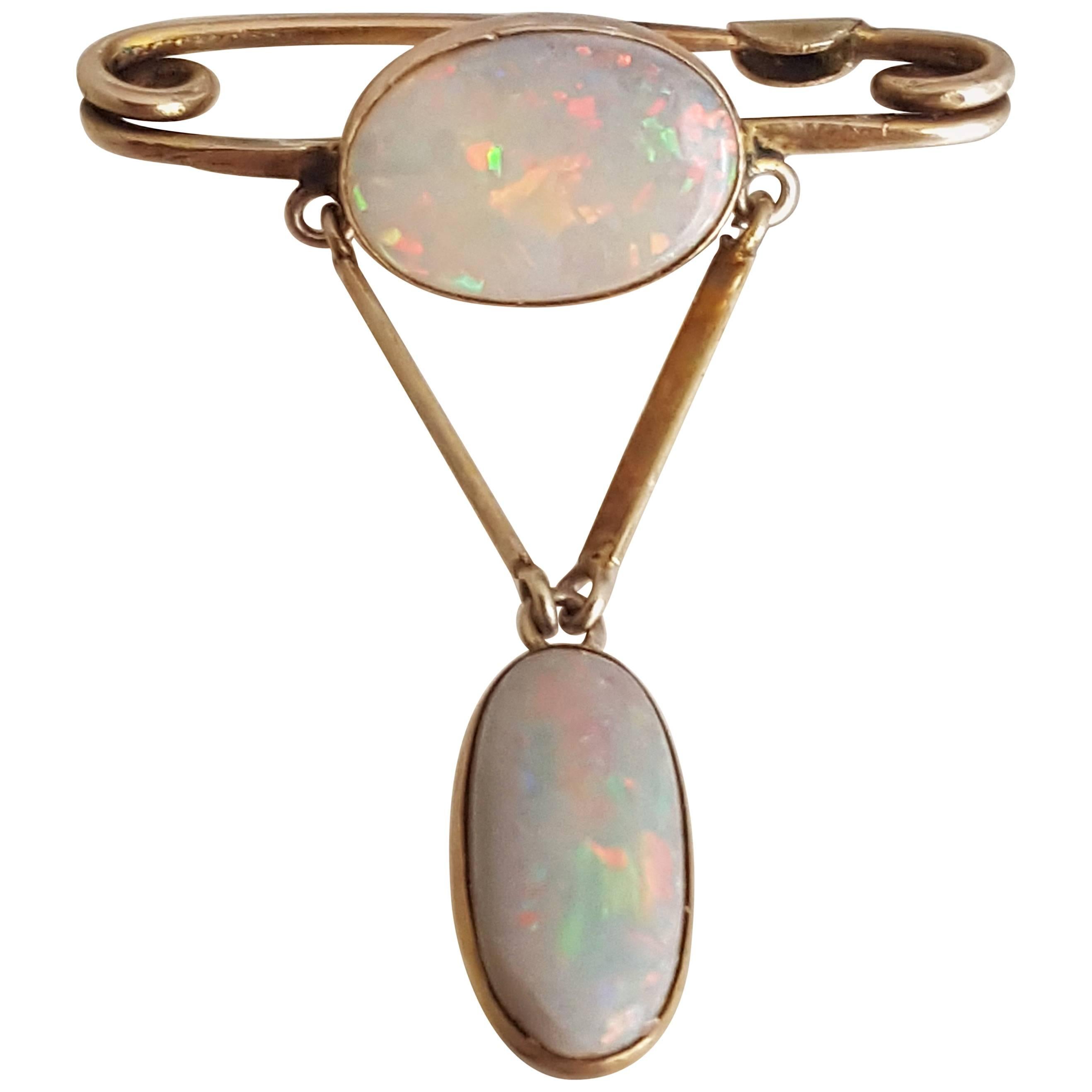 Art Deco Australian Opal Gold Bar Brooch