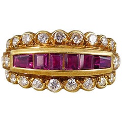 Contemporary Ruby and Diamond Three Row Ring in 18 Carat Gold