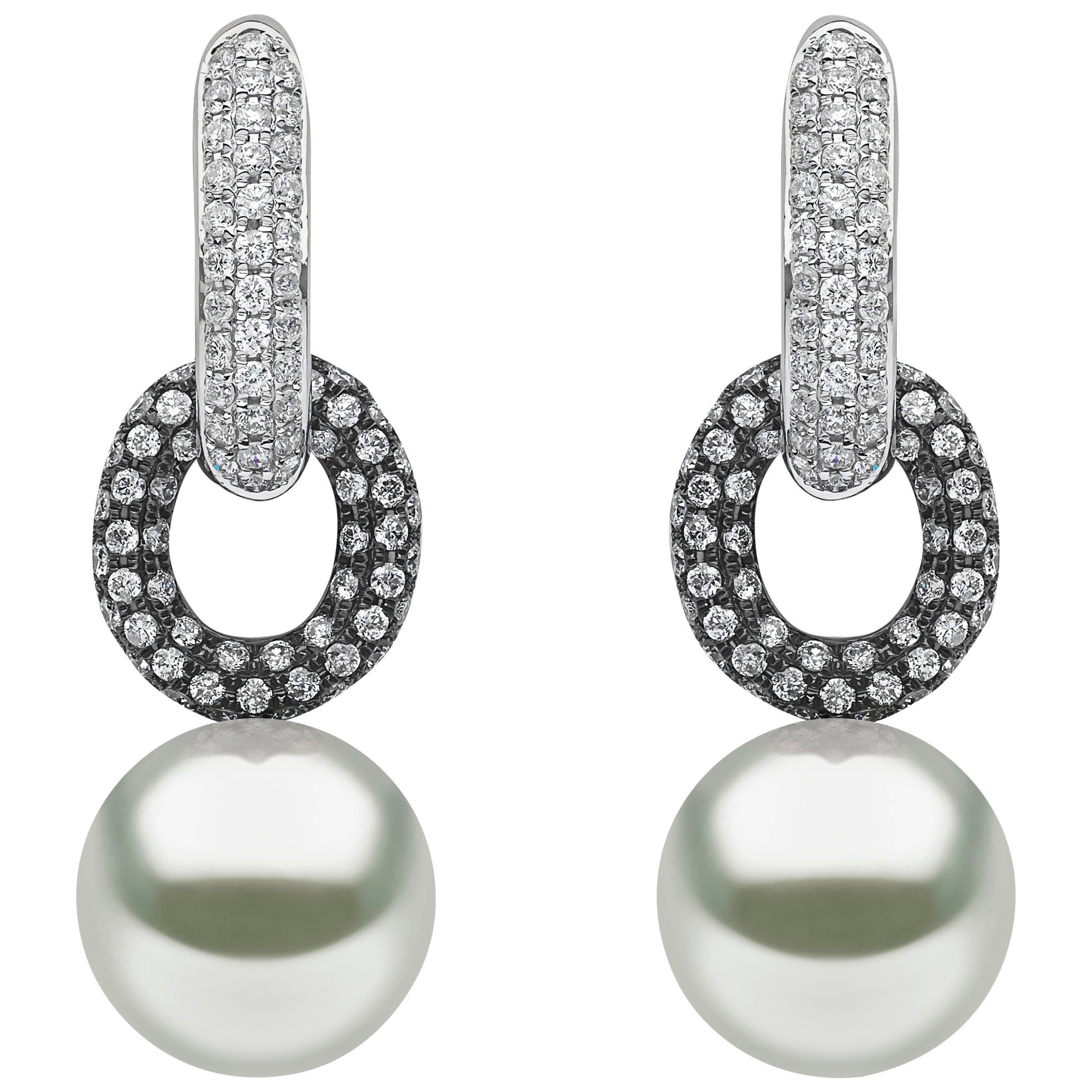 Yoko London White and Black Gold with South Sea Pearls and Diamonds Earrings