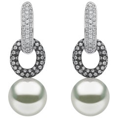 Yoko London White and Black Gold with South Sea Pearls and Diamonds Earrings