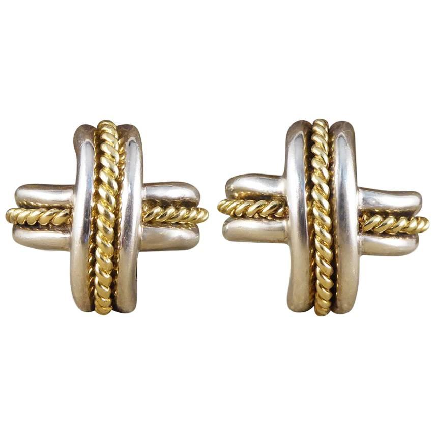 Tiffany & Co. Cross Weave Gold and Silver Clip-On Earrings