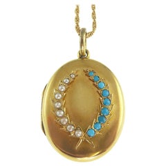 Victorian Turquoise and Pearl Picture Locket Antique Victorian Turquoise and Pearl Picture Locket