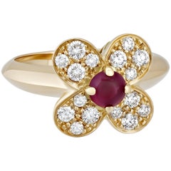 Van Cleef & Arpels Gold Diamond Ruby Floral Ring 11