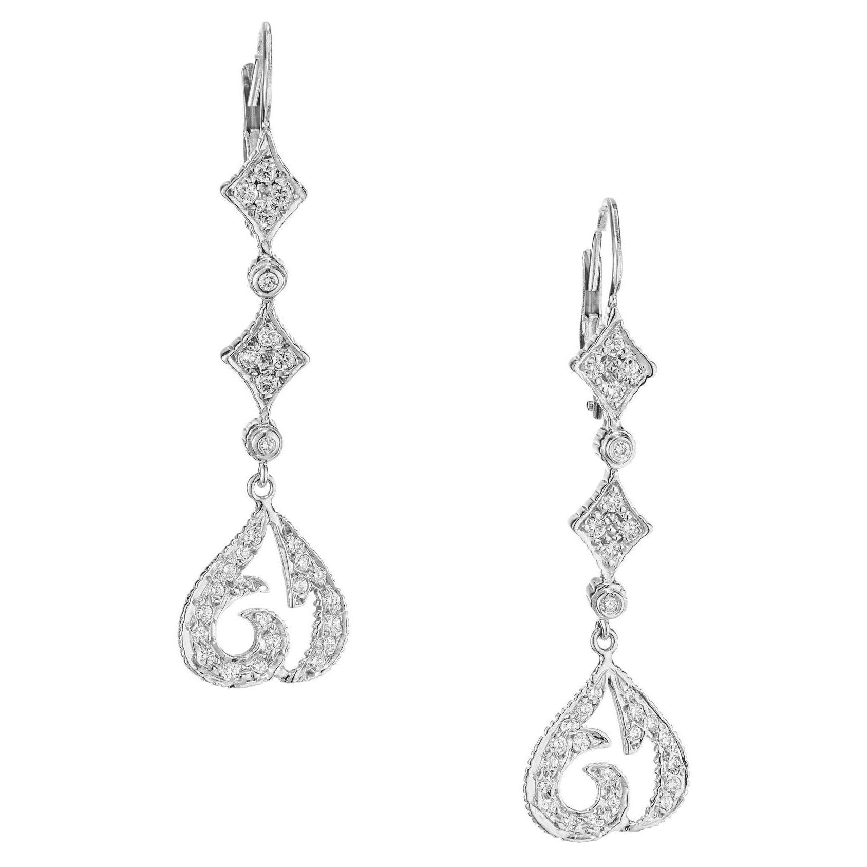 Doris Panos Round Diamond Gold Drop Drop Dangle Earrings