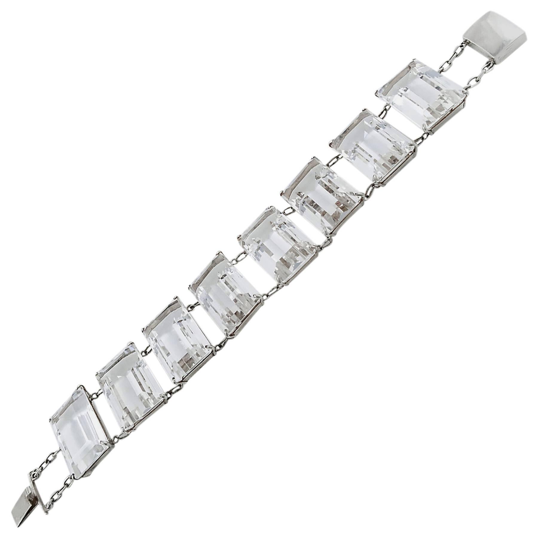 Fabulous Art Deco Rock Crystal Quartz and Sterling Silver Bracelet For Sale