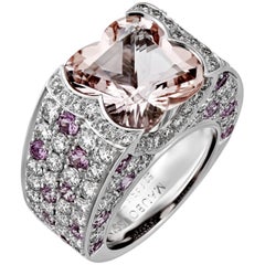 Mauboussin Diamond Pink Sapphire Large Morganite Gold Ring 2
