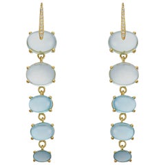Diamond 18 Carat Gold Drop Earrings in Sky Blue Topaz and Swiss Blue Topaz 8