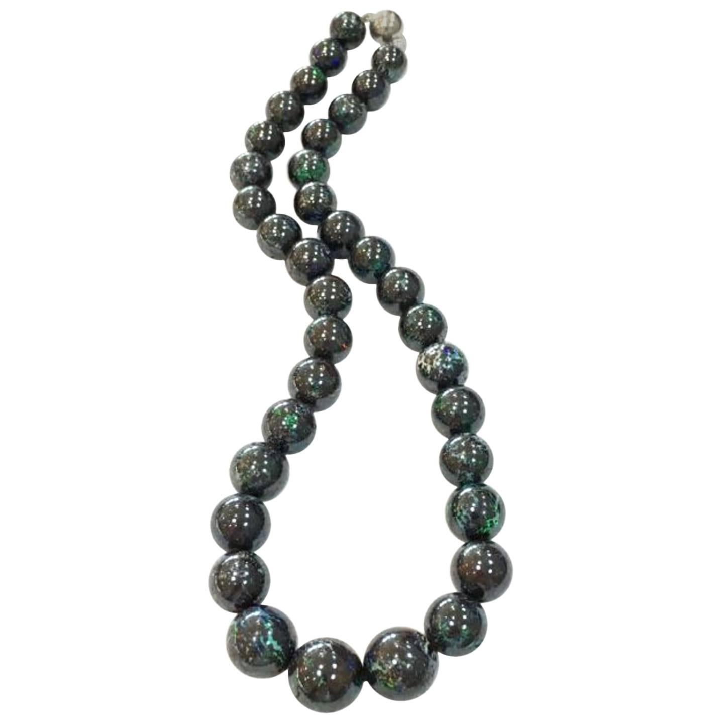 One of a Kind Boulder Opal Bead Necklace For Sale