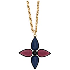 Louis Vuitton Gold Tone Tourmaline with Black and Blue Enamel Monogram Necklace