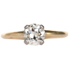 GIA Certified 0.95 Carat Diamond Platinum and Yellow Gold Engagement Ring