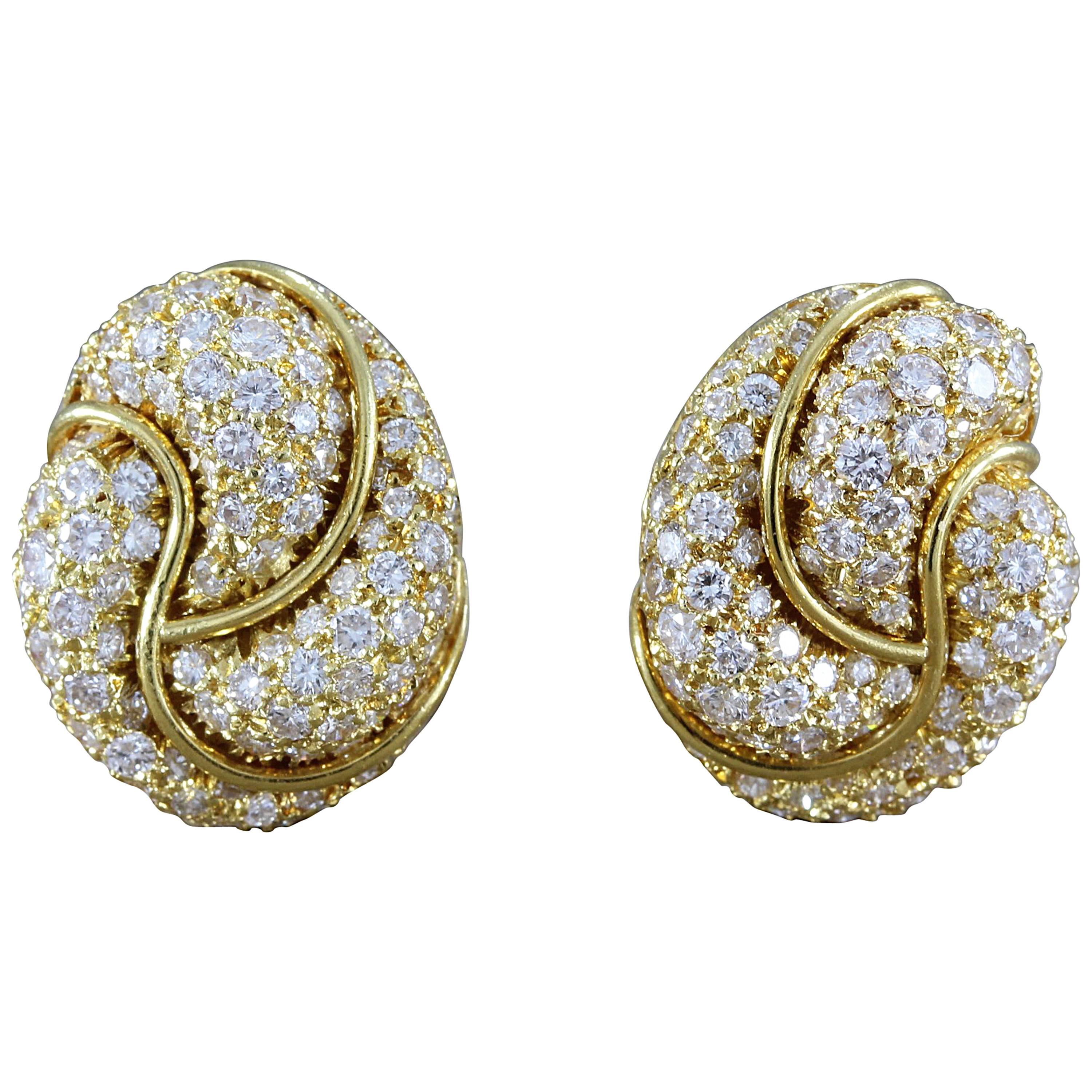 Henry Dunay Diamond Gold Swirl Ear-Clip Earrings