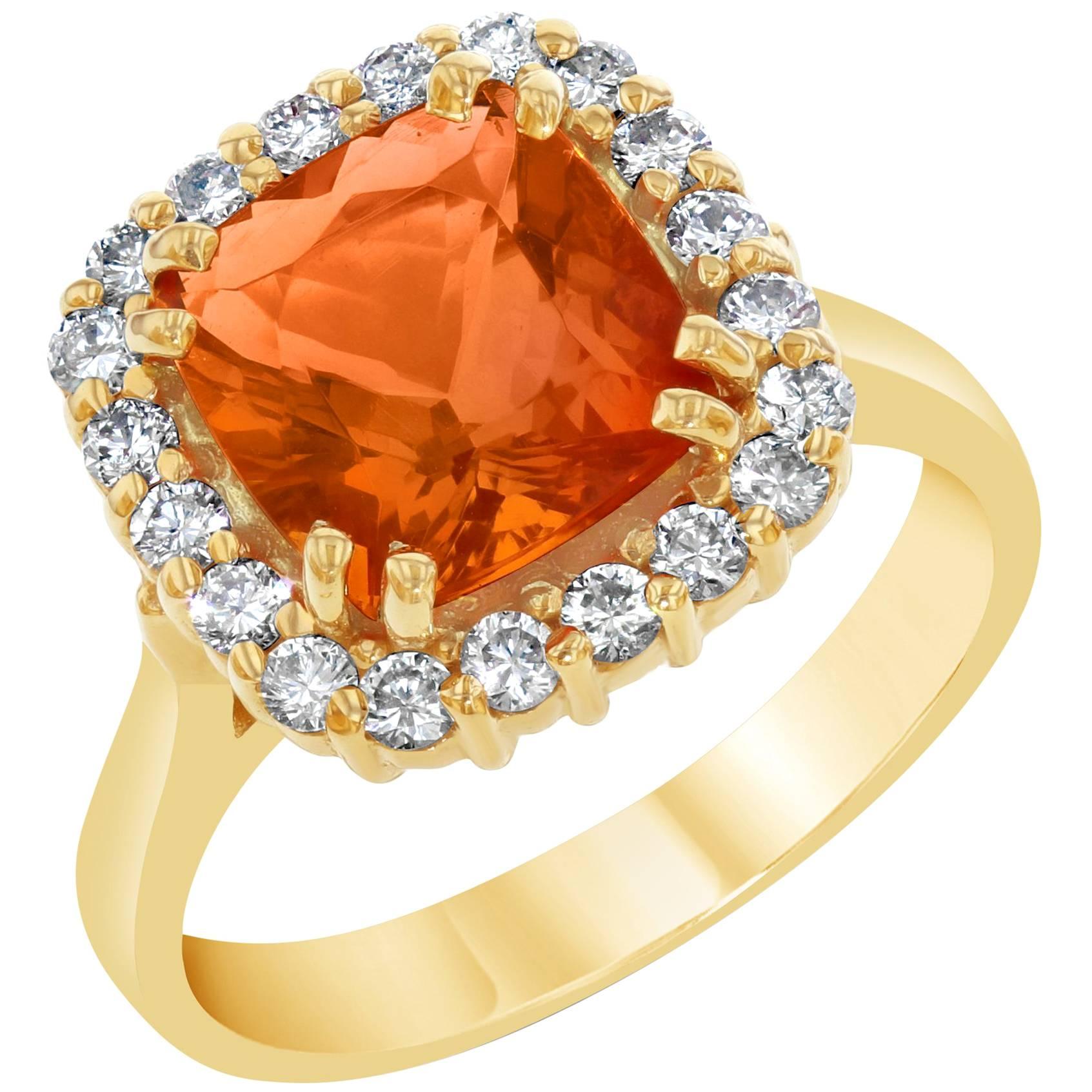 2.48 Carat Fire Opal Diamond 14 Karat Yellow Gold Ring