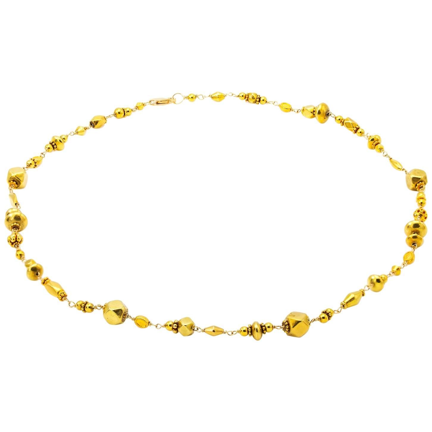 18k Gold Bead Necklace in Various Shapes and Geometrical Designs