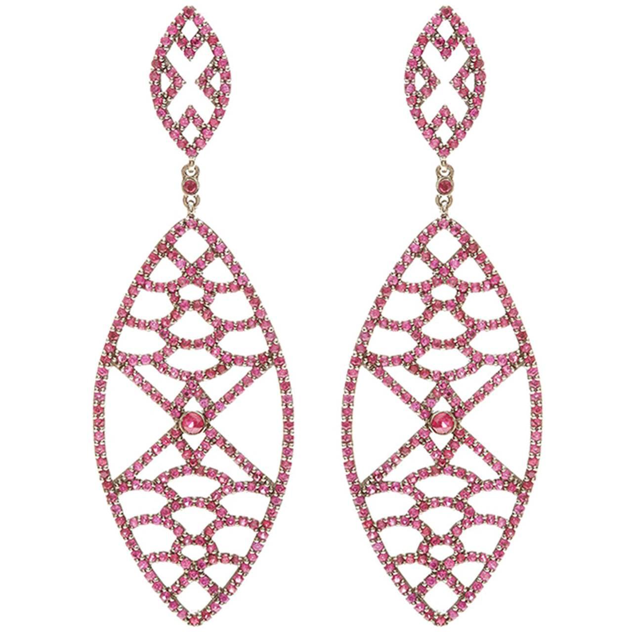 Deborah Pagani Ruby and Gold Earrings For Sale