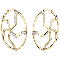 Kara Ross Diamond and Yellow Gold Hoop Earrings