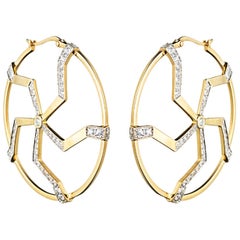 Kara Ross Diamond and Yellow Gold Hoop Earrings