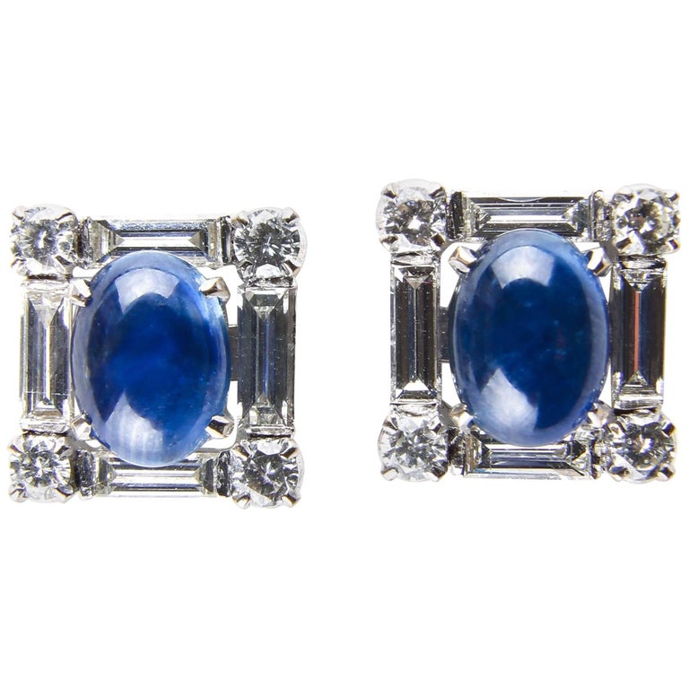 Square Shaped Sapphire and Diamonds Earrings For Sale at 1stdibs