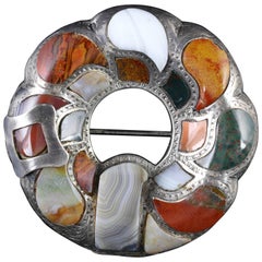 Antique Silver Scottish Buckle Plaid Agate Brooch 7