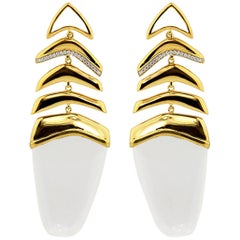 Kara Ross Rock Crystal Diamond and Yellow Gold Dangle Earrings