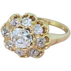 Antique Victorian 1.55 Carat Old Cut Diamond Cluster Ring