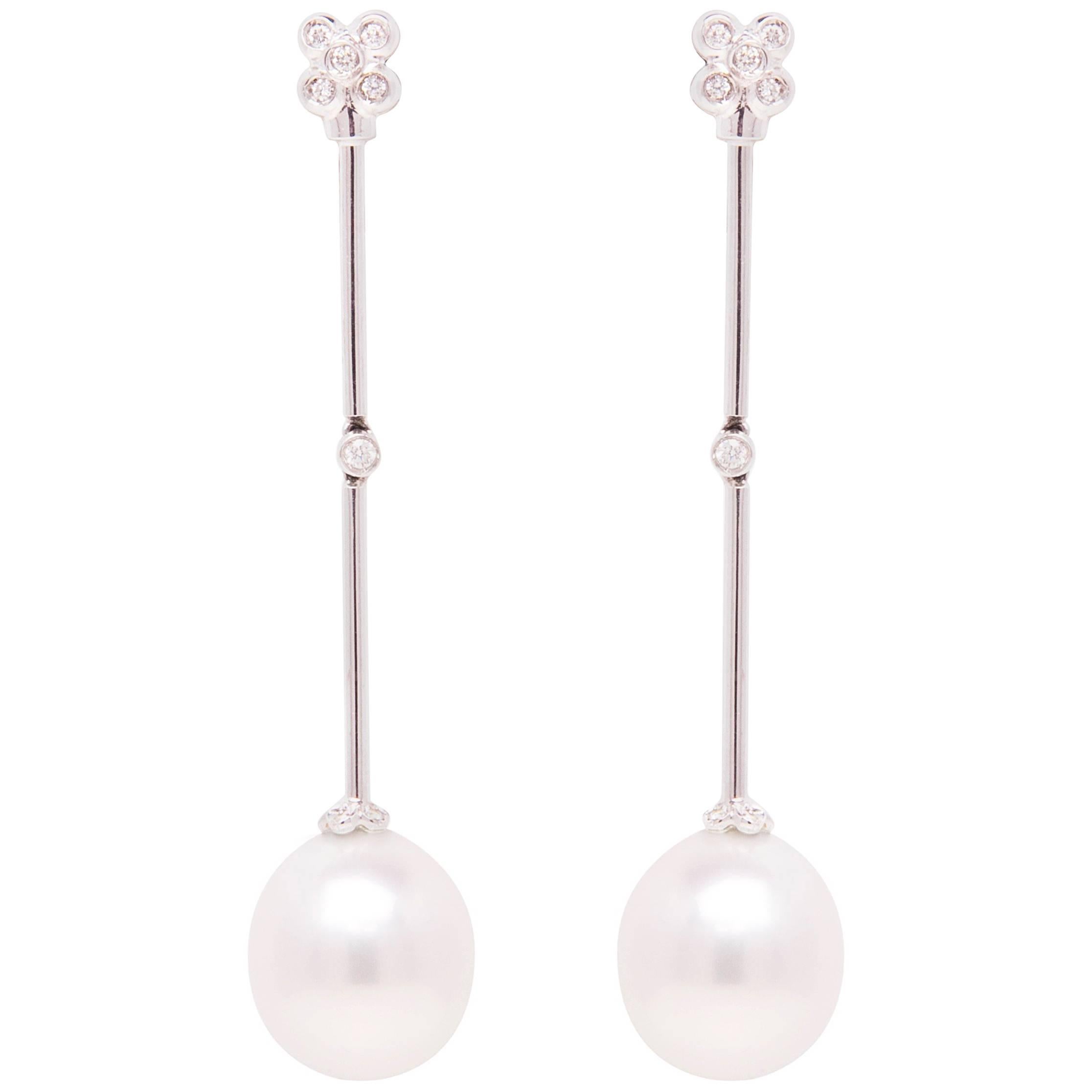 Ella Gafter White South Sea Pearl and Diamond Drop Earrings White Gold