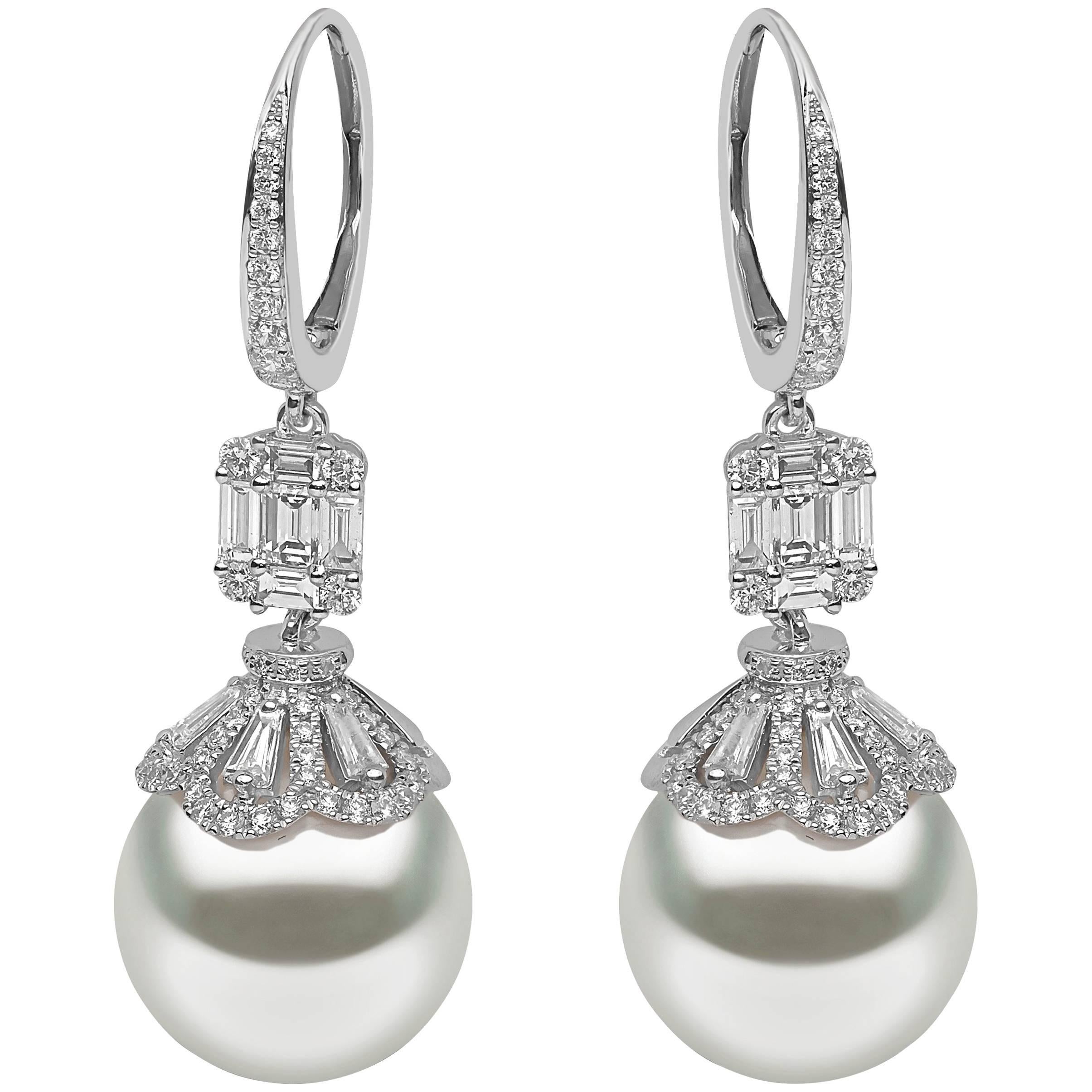 Yoko London South Sea Pearl Earrings in White Gold with White Diamonds