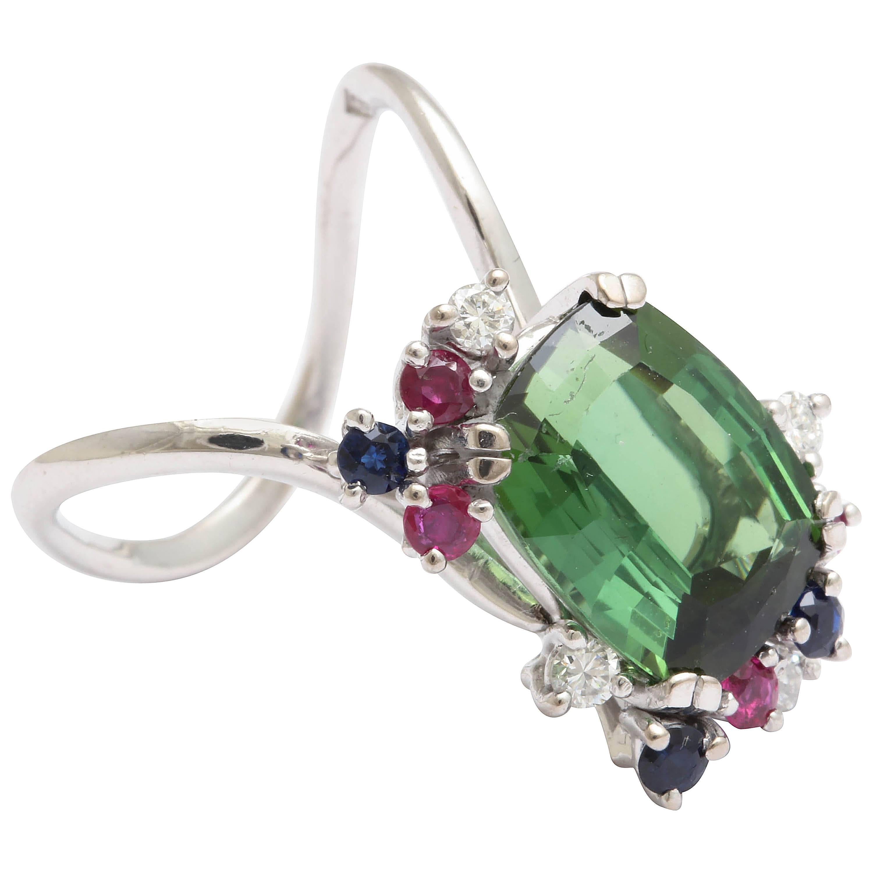 H Stern Green Tourmaline and Precious Stone Modernist Ring